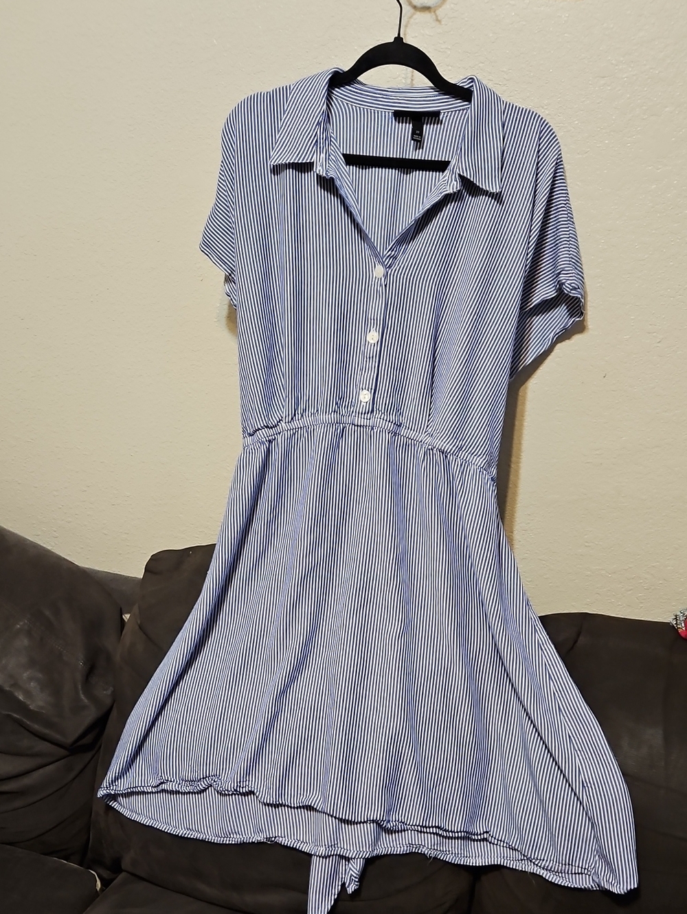 Lane Bryant Blue and White Vertical Stripe Midi Shirt Dress